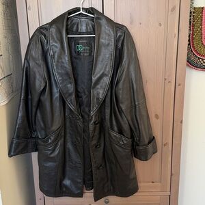 Vintage Black Leather Jacket Coat